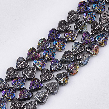Electroplate Glass Beads Strands, Leaf, Black, 12x10.5x4.5mm, Hole: 0.8mm, about 54pcs/strand, 25.5 inch