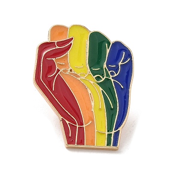 Pride Rainbow Theme Enamel Pins, Light Gold Alloy Badge for Backpack Clothes, Colorful, Fist, 25x20x1.5mm