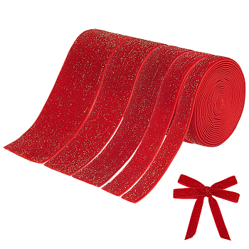 5 Rolls 5 Styles Sparkle Single Face Velvet Ribbons, Polyester Ribbon for New Year Home Decoration, Gift Wrapping, Red, 3/8~1-1/2 inch(10~39mm), about 2 yards/roll, 1 roll/style