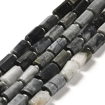 Natural Eagle Eye Stone Beads Strands, with Seed Beads, Faceted, Column, 8.5~11x5.5~6.5mm, Hole: 1mm, about 14~15pcs/strand, 7.48''(19cm)