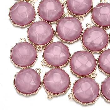 Resin Pendants, with Alloy Findings, Half Round, Light Gold, Plum, 25x22x10mm, Hole: 2mm