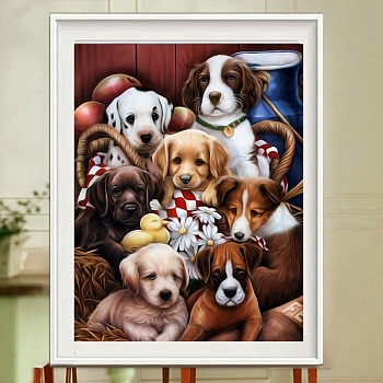 DIY Rectangle Dog Theme Diamond Painting Kits, Including Canvas, Resin Rhinestones, Diamond Sticky Pen, Tray Plate and Glue Clay, Cute Puppies, Mixed Color, 400x300mm