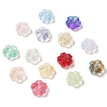 Spray Painted Transparent Glass Beads, Sakura, Mixed Color, 13.5x14x6mm, Hole: 1.2mm