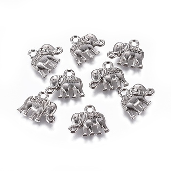 Tibetan Style Alloy Charms, Cadmium Free & Nickel Free & Lead Free, Elephant Shape, Gunmetal, 12x14x2.5mm, Hole: 1mm