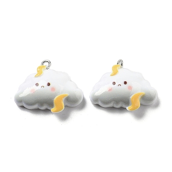 Weather Theme Opaque Resin Pendants, Cloud Charms with Lightning Bolt, White, 21x26x7mm, Hole: 2mm