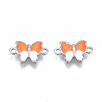 304 Stainless Steel Enamel Links Connectors, Nickel Free, Butterfly, Stainless Steel Color, Orange Red, 6.5x10x1mm, Hole: 1mm