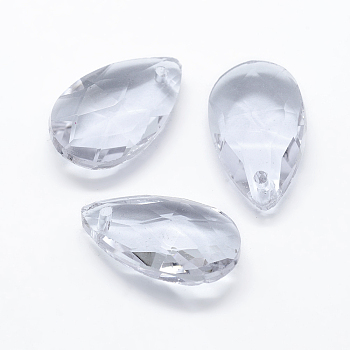 Faceted Glass Pendants, Teardrop, Clear, 22x13x8.5mm, Hole: 1mm