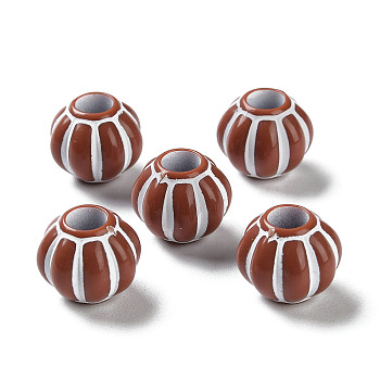 Spray Printed Opaque Acrylic European Beads, Large Hole Beads, Pumpkin, Saddle Brown, 12x10.5mm, Hole: 5mm, about 500pcs/500g