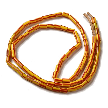 Handmade Lampwork Beads, Column with Stripe Pattern, Orange Red, 3.5~8x3.5~5mm, Hole: 1.2mm, about 91~101pcs/strand, 25.59~26.38''(65~67cm)