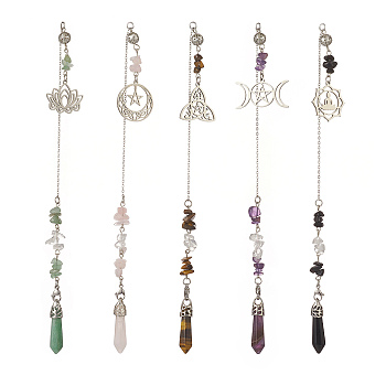Natural Mixed Gemstone Pointed Dowsing Pendulums, with Stainless Steel Findings, Bullet, 266~274mm