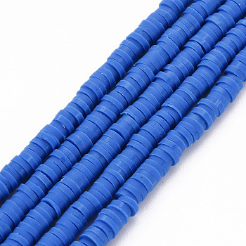 Handmade Polymer Clay Bead Strands, Heishi Beads, Disc/Flat Round, Royal Blue, 4x0.5~1mm, Hole: 1.5mm, about 320~447pcs/strand, 15.74~16.92 inch