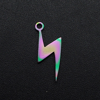 Ion Plating(IP) 201 Stainless Steel Pendants, Laser Cut, Lightning, Rainbow Color, 16x7x1mm, Hole: 1.2mm