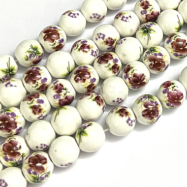 Chapelets de perles en céramique imprimées de fleurs manuelles(PORC-J006-A06)-2