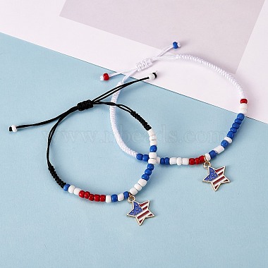2 pcs 2 ensemble de bracelets en perles tressées avec breloques en alliage d'émail de style(BJEW-SW00045)-3