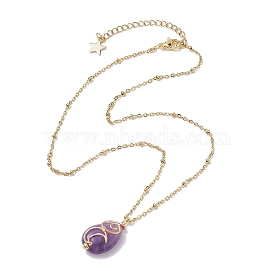 Natural Amethyst with Brass Pendant Necklaces(NJEW-JN04679-02)-4