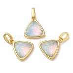 Rack Plating Brass with Synthetic Opal Pendants, Cadmium Free & Lead Free, Triangle, Champagne Yellow, 15x12.5x6mm, Hole: 5mm(KK-S370-10G-03)
