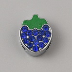 Alloy Rhinestone Slide Charms, with Enamel, Strawberry, Platinum, Capri Blue, 13x10.5x5mm, Hole: 8x1.5mm(FIND-WH0419-90C)