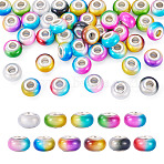 44Pcs 11 Colors Two Tone Opaque Resin Rondelle European Beads, with Silver Tone Brass Double Cores, Large Hole Beads, Mixed Color, 14x8.5mm, Hole: 5mm, 4pcs/color(RESI-TA0005-48)