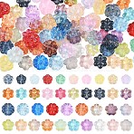 120Pcs 4 Styles Transparent Normal Glass Beads, Flower, Mixed Color, 13~15x12~15x5~7mm, Hole: 1~1.4mm, 30pcs/style(GLAA-YW0005-83)