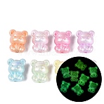 Luminous Opaque UV Plating Acrylic Beads, Textured Bear, Glow in the Dark, Mixed Color, 21x17x13mm, Hole: 2.5mm(OACR-Q204-17)