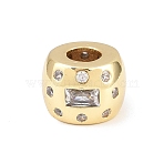 Brass Micro Pave Cubic Zirconia European Beads, Rondelle Large Hole Beads, Long-Lasting Plated, Rack Plating, Lead Free & Cadmium Free, Real 18K Gold Plated, Clear, 12x9mm, Hole: 5mm(KK-C162-058G-02)