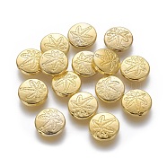 Autumn Theme Tibetan Style Alloy Beads, Cadmium Free &, Lead Free, Flat Round with Maple Leaf, Golden Color, Size: about 12mm in diameter, 3mm thick, hole: 1.5mm(X-TIBEB-R028-G-LF)