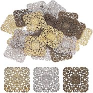 Iron Filigree Joiners Links, Etched Metal Embellishments, Rhombus, Mixed Color, 51x51x1mm, Hole: 1mm, Side: 40mm, 20pcs/color, 60pcs/box(IFIN-PH0023-43)
