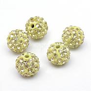 Polymer Clay Pave Rhinestone Beads, Disco Ball Beads, Jonquil, PP13(1.9~2mm), 6 Rows Rhinestone, 10mm, Hole: 1.5mm(RB-Q197-10mm-24)