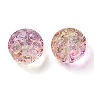 Transparent Glass Beads, Flat Round with Flower, Plum, 13.5x8.5mm, Hole: 1.2mm, about 10pcs/bag(GLAA-D007-02C)
