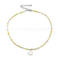 Alloy Enamel Heart Charm Necklace, Glass Seed Beaded Necklace for Women, Colorful, 17.13 inch(43.5cm)(NJEW-PH01493-05)