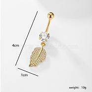Stylish Feather Stainless Steel Pave Clear Cubic Zirconia Belly Button Ring for Women Men, Golden(SB7751)