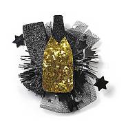 New Year's party Iron Hair Clip, Mesh, PET and Gold Onion Cloth Hair Accessories, Bottle, 84x82x13mm(OHAR-R102-01E)