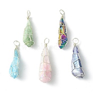 Electroplated Natural Quartz Crystal Copper Wire Wrapped Pendants, Irregular Shape Charms, Mixed Color, Silver, 27~39x7~10x7~10mm, Hole: 4mm(PALLOY-JF02584-02)