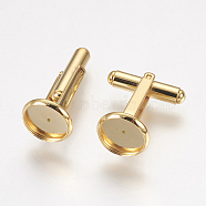 304 Stainless Steel Cuffinks, Flat Round, Golden, 19mm, Tray: 12x2mm, Inner Size: 10mm(X-STAS-G187-23G-10mm)