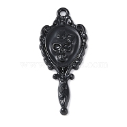 Halloween Rack Plating Alloy Enamel Pendants, Cadmium Free & Nickel Free & Lead Free, Mirror with Skull Charm, Black, 35.5x15x3mm, Hole: 1.6mm(PALLOY-F018-26EB-01)