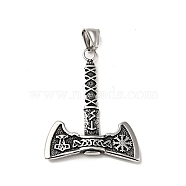 304 Stainless Steel Manual Polishing Pendants, Axe Charms, Antique Silver, 48x36.5x5mm, Hole: 4x8mm(STAS-G280-02AS)