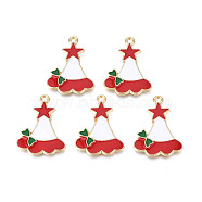 Rack Plating Alloy Enamel Charms, Cadmium Free & Nickel Free & Lead Free, Light Gold, Christmas Hat with Star, Dark Red, 26x19.5x2.5mm, Hole: 1.6mm(ENAM-N055-160)