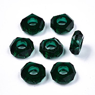 Epoxy Resin European Beads, Large Hole Beads, Donut, Faceted, Sea Green, 13~14x5mm, Hole: 6mm(RPDL-N015-03I)