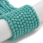 Opaque Glass Beads Stands, Faceted(32 Facets), Round, Turquoise, 4mm, Hole: 0.7mm, about 94~93pcs/strand, 14.17''~14.37''(36~36.5cm)(EGLA-A035-P4mm-D12)