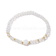 Flower Natural Shell & Glass Beaded Stretch Bracelet, Clear AB, Inner Diameter: 2-1/8 inch(5.5cm)(BJEW-JB10184-01)