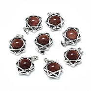 Synthetic Goldstone Pendants, with Platinum Plated Brass Findings, Star of David, 19x15x10.5mm, Hole: 2.5x4.5mm(G-R485-01D)
