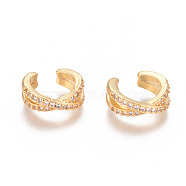 Golden Plated Brass Micro Pave Cubic Zirconia Cuff Earrings, Long-Lasting Plated, Clear, 13.2x12.5x5mm(EJEW-L244-18G)