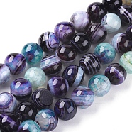 Natural Striped Agate/Banded Agate Beads Strands, Dyed & Heated, Round, Prussian Blue, 10mm, Hole: 1.2mm, about 37pcs/strand, 14.65 inch(37.2cm)(G-G582-10mm-43)