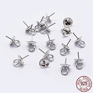 925 Sterling Silver Cup Pearl Bail Pin Pendants, For Half Drilled Beads, Silver, 9x6mm, Hole: 2mm, Pin: 0.7mm(STER-F036-04S-6mm)