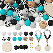 Pandahall DIY Bracelet Pendant Decoration Making Kit, Including Silicone Round with Cow Beads, Unifinished Wood Disc Pendants & European Beads, Polyester Elastic Cord, Mixed Color, 76Pcs/bag(DIY-TA0004-26)