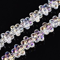 Electroplate Glass Beads Strands, Flower, Clear AB, 12x12.5x7mm, Hole: 1mm, about 54~55pcs/strand, 24.57~24.96 inch(62.4~63.4cm)(EGLA-T028-02A)