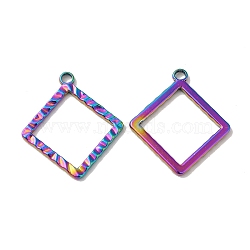 Ion Plating(IP) 304 Stainless Steel Pendants, Rhombus Charm, Rainbow Color, 30.5x27.5x2mm, Hole: 3mm(STAS-H212-20MC)