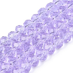 Transparent Glass Beads Strands, Faceted(32 Facets), Rondelle<P>Please Note: Because these beads are made in different batches, the color could be slightly different from one batch of beads to the next, Lilac, 4x3.5mm, Hole: 0.8mm, about 115~120pcs/strand, 16.54~17.4''(42~43.5cm)(X-GLAA-T023-4mm-B01)