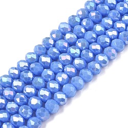 Electroplate Glass Beads Strands, Opaque Solid Color, AB Color Plated, Faceted, Rondelle, Cornflower Blue, 4x3mm, Hole: 0.8~1mm, about 105~110pcs/strand, 38~39cm(EGLA-A044-P4mm-B17)