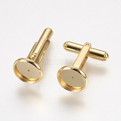 304 Stainless Steel Cuffinks, Flat Round, Golden, 19mm, Tray: 12x2mm, Inner Size: 10mm(X-STAS-G187-23G-10mm)